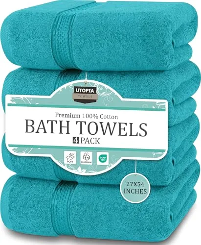 Utopia Towels - 4er-Pack Badetücher Set Premium 100% ringgesponnene Baumwolle 69 x 137 cm Handtücher, sehr saugfähig, weiches Gefühl Duschtücher (Türkis)
