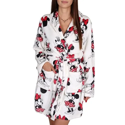 DISNEY Minnie Mouse Damen Bademantel – Weicher, warmer Morgenmantel mit Gürtel - Der weiße Damenbademantel mit Minnie Mouse Motiv vereint Komfort und Stil. Aus weichem Material, mit praktischem Gürtel und Taschen, ideal für entspannte Abende zu Hause. Ein perfektes Geschenk für Disney-Fans!