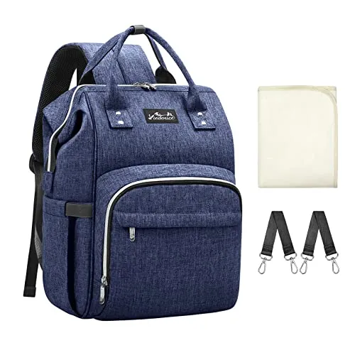 Viedouce Baby Wickelrucksack Wickeltasche Babytasche,Wasserdicht Oxford Große Kapazität für ausgehen,Multifunktional zum Rucksack mit 1 Stück Wickelauflage und 2 Kinderwagengurten, Blau