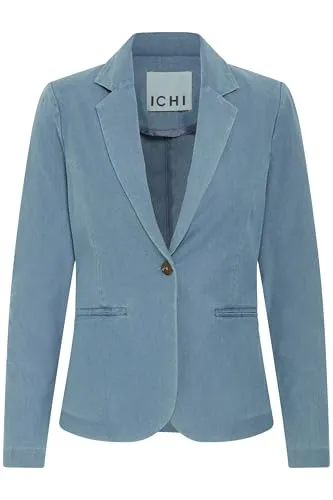 ICHI IHKATE Damen Blazer Longblazer/Kurzblazer Jacke Regular fit, Größe:L, Farbe:Kate Denim Light Blue (204437)