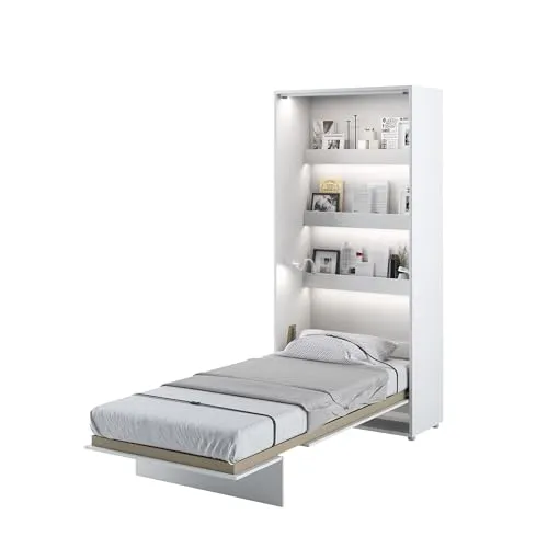 MEBLINI Schrankbett Bed Concept - Vertikales Klappbett mit Lattenrost - Platzsparendes Wandbett mit halautomatischem Mechanismus und praktischen Ablagen. Ideal für kleine Räume und bietet zusätzlichen Stauraum.