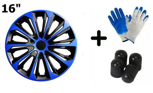 Radzierblenden 16 Zoll Strong Duo blau schwarz 4er Set - Radkappen & Stahlfelgenringe, bruchsicheres ABS-Material für einfache Installation ohne Werkzeuge, ideal für Tuning und Styling.