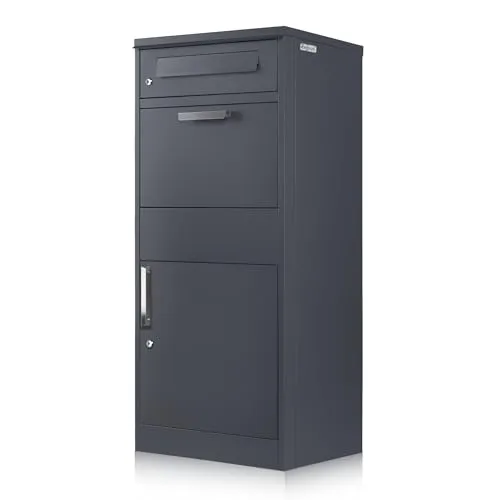 Zelsius Briefkasten Neptun mit Paketfach - WANDBRIEFKASTEN | Robuster Paketbriefkasten aus pulverbeschichtetem Stahl mit integriertem Paketfach für sichere Zustellung von Post und Paketen.