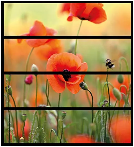 Wallario Möbelfolie/Aufkleber, geeignet für IKEA Malm Kommode mit 4 Schubfächern - Klebefolie Mohnblumenblüten