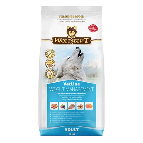 Wolfsblut VetLine Weight Management - 12 kg - Hundefutter für übergewichtige Hunde, hilft bei Gewichtsreduktion und reguliert den Blutzuckerspiegel. Enthält hochwertige Proteine und Ballaststoffe für langanhaltende Sättigung.