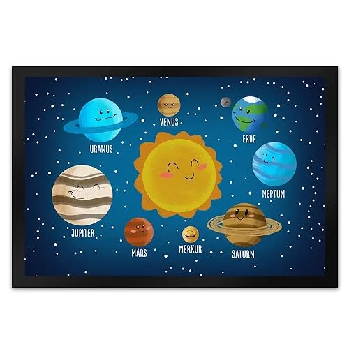 speecheese Sonnensystem Fußmatte XL in 40x60 cm mit niedlichen Planeten als Dekoration fürs Kinderzimmer damit Kinder etwas Lernen können