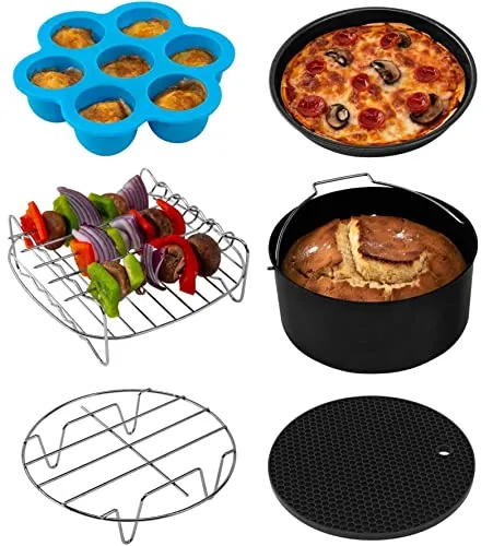 COSORI Heißluftfritteuse Zubehör - 6-teiliges Set für 5,5L Fritteusen, spülmaschinenfest und BPA-frei, ideal für gleichmäßiges Garen