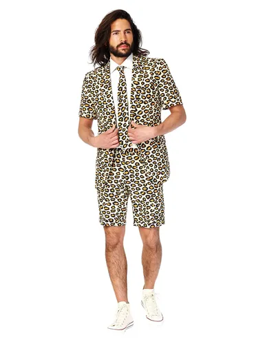 OppoSuits The Jag - Leoparden Partyanzug für heiße Tage - Partyanzüge für Männer: Cooler Sommeranzug mit kurzärmeligem Jacket und kurzer Hose, ideal für Mottopartys, Festivals oder Junggesellenabschiede. Extravaganter Look mit Blickfanggarantie!