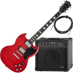 Rocktile Pro S-Red E-Gitarre Heritage Cherry AK30A Set – Komplettset mit Verstärker - Gitarren-Komplettset mit authentischem Vintage-Look und kraftvollen Humbucker-Pickups für satten Sound. Ideal für Einsteiger und Hobby-Musiker – alles für den sofortigen Start inklusive Verstärker!