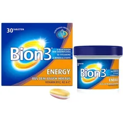 WICK Pharma BION3 Energy Tabletten 30 St - Nahrungsergänzungsmittel mit 3 Tri-Bion® Bakterien und Vitaminen zur Unterstützung von Körper und Geist. Verzögerte Freisetzung für langanhaltende Energie und Unterstützung der Darmflora.