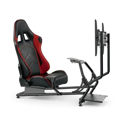 Voll einstellbarer Rennsitz-Cockpit-Simulator mit Bildschirmhalterung - Rennsimulations-Stühle für PC, ideal für realistische Rennerlebnisse und individuelle Anpassung an deine Bedürfnisse.