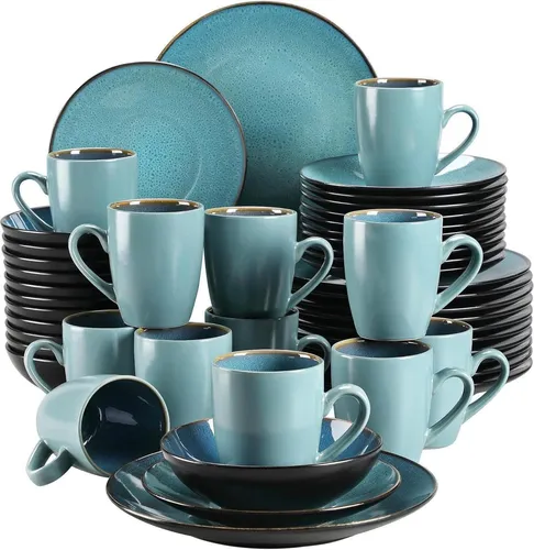 vancasso BUBBLE Tafelservice 48tlg Vintage Geschirrset in Grün - Dieses 48-teilige Geschirrset aus hochwertigem Steinzeug vereint elegantes Vintage-Design mit praktischer Funktionalität. Perfekt für festliche Anlässe oder den täglichen Gebrauch!