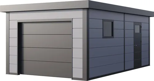 Telluria Garage Classico 3663 mit Elektroantrieb lichtgrau - Die Telluria Metall-Garage Classico 3663 bietet sicheren Schutz für Ihr Auto. Mit hochwertigem Sektionaltor und Elektroantrieb ist sie praktisch und pflegeleicht. Ideal für jeden Garten!