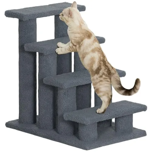 PawHut Tiertreppe 4 Stufen für Katzen und Hunde - Treppen & Stufen für Hunde - Ideal für alte oder kranke Tiere, stabil und komfortabel mit weichem Plüschbezug für mehr Lebensqualität.
