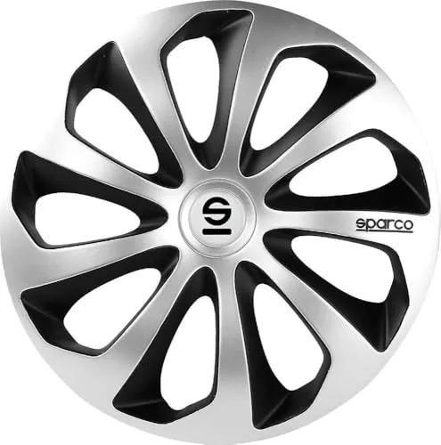 SPARCO SPC1473SVBK Sicilia 4 Stück Radzierblenden, Silber/Schwarz, 4 Stück, 14" SCHWARZ/SILBER
