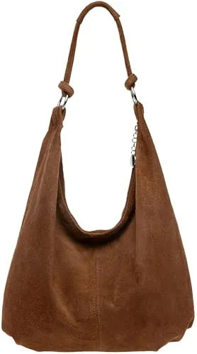 Caspar Große Damen Vintage Veloursleder Tasche - CLASSIC LINE - Made in Italy - Damen-Henkeltaschen aus samtweichem italienischem Veloursleder, ideal für Alltag und Freizeit mit großzügigem Stauraum für A4-Ordner und einer praktischen Innentasche.