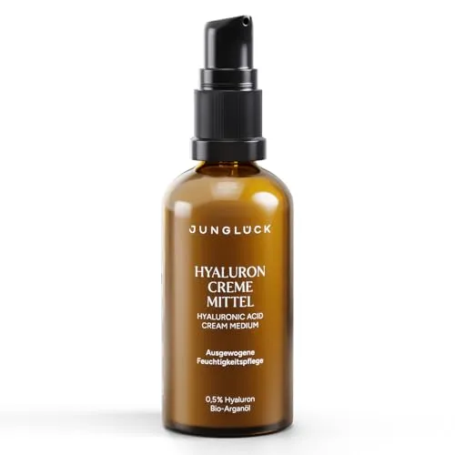 Junglück Hyaluron Creme mittel vegan 50ml - Vegane Tagespflege mit hochwirksamem Hyaluron, spendet intensive Feuchtigkeit und sorgt für ein strahlendes Hautbild.