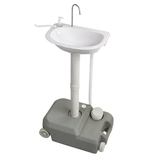 Montafox Mobiles Camping Waschbecken mit 21 L Frischwassertank - Kompakte Waschstation für Outdoor-Aktivitäten, ideal für Camping und Garten. Mit effizienter Fußpumpe, Seifenspender und praktischem Handtuchhalter für hygienisches Händewaschen.