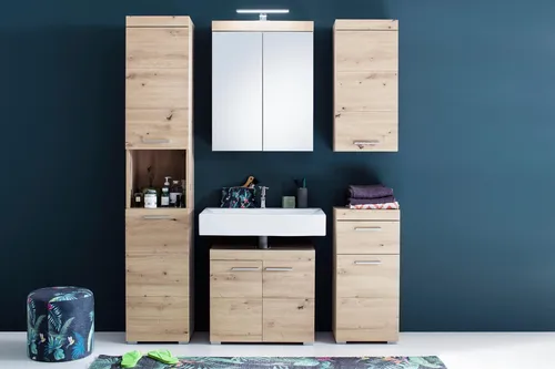 INOSIGN Badmöbel-Set Avena, 5-teilig - Modernes Badmöbel-Set mit Hochglanzfronten, bietet durchdachten Stauraum und ist aus FSC®-zertifiziertem Holzwerkstoff. Inklusive Spiegelschrank mit LED-Beleuchtung für stilvolle Akzente.