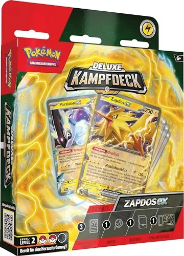 Pokémon-Sammelkartenspiel: Deluxe-Kampfdeck Zapdos-ex - Sofort spielbares Deck mit 60 Karten - Sammelkarten Packs & Sets, enthält 3 holografische Karten und umfassendes Zubehör für ein strategisches Spielerlebnis.