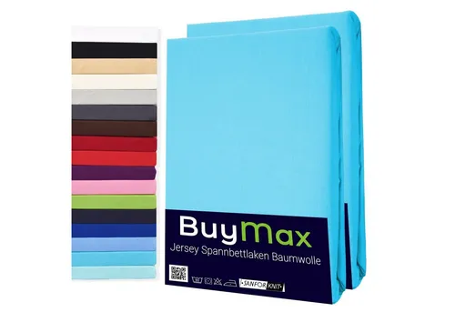 Buymax Spannbettlaken 2-er Set, Doppelpack, Bettlaken, Jersey 100% Baumwolle, Gummizug: rundum, (2 Stück), Pflegeleicht und Atmungsaktiv in Verschiedenen Farben und Größen