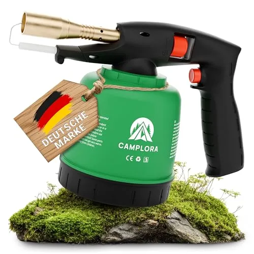 CAMPLORA Lötlampe mit Piezozündung Lötbrenner Gasbrenner mit Kartusche Bunsenbrenner Werkstatt Gaslötkolben Brenner Abflammgerät gas blow torch bunsenbrenner küche