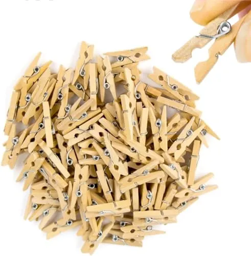500x Mini Wäscheklammern - Miniklammern - Größe 25 mm Klammer Kleine Holzklammern aus echten Holz - für Fotowand & Basteln & DIY - Holzwäscheklammern