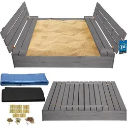 KOTARBAU® Sandkasten 140x140 cm mit Abdeckung und Sitzbänken - Praktischer Sandkasten mit klappbaren Sitzbänken, die auch als Abdeckung dienen. Ideal für Garten oder Schrebergarten, schützt den Sand vor Verunreinigungen und sorgt für sicheres Spielen im Freien.