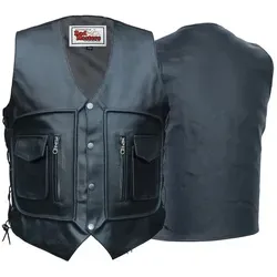 German Wear Motorradweste GW683 Black Motorrad Lederweste Biker Motorradweste Weste schwarz 50/M