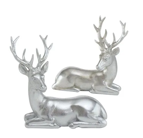 BOLTZE Hirsch Tobin liegend - Eleganter Kunstharz-Hirsch in Silber - Stylischer liegender Hirsch aus Kunstharz, ca. 15 cm hoch. Perfekt als dekoratives Element für Ihr Zuhause.