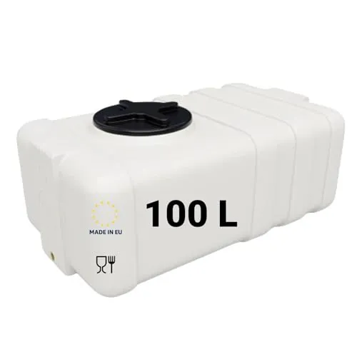 KMND Wassertank 100 Liter - Lebensmittelechter PE-HD Wasserbehälter mit 3/4 Zoll Gewinde - ✅ ZUVERLÄSSIGER TRINKWASSER-VORRAT: 100 Liter Kapazität und PZH-zertifiziert für geprüfte Sicherheit. Ideal für Haushalt oder Notfälle. ✅ PLATZSPARENDES DESIGN: Kompakt und eckig für optimale Raumnutzung, perfekt für Nischen oder Kellerräume.