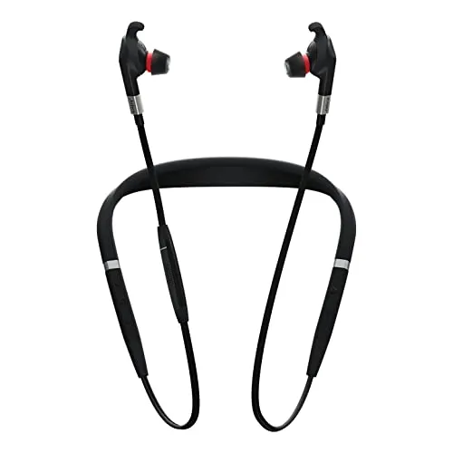 Jabra Evolve 75e MS Wireless Earbuds – Microsoft Certified Earphones with Long-Lasting Battery Life – Vibrating Neckband and Busylight – Black