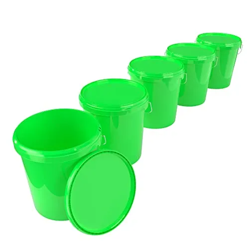 FixedByU Putzeimer mit Deckel 16 l - Lebensmittelecht & Stabil, 5-tlg. Set - Praktisches 5-tlg. Eimerset mit 16 l Fassungsvermögen. Ideal für die Lagerung von Lebensmitteln und Chemikalien. Stabil, luftdicht und mit Metallgriff für einfachen Transport.