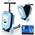 Kidiyana Scooter Koffer Blau, Roller mit LED-Rädern, Höhenverstellbarer, A5 Sichtfenster, 7cm Stauraumerweiterung, Handgepäck geeignet, ab 2 Jahren - Blau