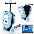 Kidiyana Kinder Scooter mit Koffer, Handgepäck Koffer mit Roller, LED-Rädern, Höhenverstellbarer Lenker, A5 Sichtfenster, 7cm Stauraumerweiterung, Kleinkind Geschenk für 2–8 Jahre, Bis 50kg, Blau
