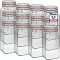 WELLGRO Einmachgläser mit Bügelverschluss eckig 1540ml - Glas - Transparent/Rot