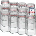 WELLGRO Einmachgläser mit Bügelverschluss eckig, Fermentierglas, Vorratsgläser mit Deckel, Bügelglas - Gläser mit Deckel Made in Germany (1540ml x 12 Stück)
