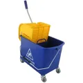 Floorstar GmbH Floorstar Fahreimer aus Kunststoff, ca. 17 l, Eimer mit Trennwand auf Rollen, blauer Eimer mit gelber Flachpresse KB 20