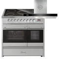 GURARI Elektro-Standherd GCH E 912 DF X+GCH F 462 IS 9 Prime, Elektro Standherd 90 cm mit 1-fach-Teleskopauszug, Doppelbackofen + Dunstabzugshaube 90 cm