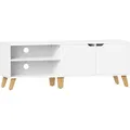 VASAGLE TV-Schrank, Fernsehtisch mit 2 Türen, 140 cm lang, TV-Regal für Fernseher bis zu 65 Zoll, verstellbare Ablage, für Wohnzimmer, Esszimmer... - Weiß