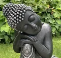 K&L Wall Art Große Buddhafigur Kunststein Deko Feng Shui Steinfigur dekorative Budhastatue Zen Dekofigur (Schwarz, Silber, 40 cm hoch)