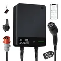 dé Wallbox 11kW mit APP, 10m Typ 2 Ladekabel mit Kabelhalter, 3-Phasen EV-Ladegerät (6-16A, 400V), für BEV/PHEV, RCD Type A 30mA AC + 6mA DC & IP54-Schutz, effiziente Ladestation für Zuhause, Schwarz