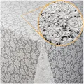 ANRO Tischdecke Lace Vinyl Wachstuch Häkel Spitze Optik Wasserfest Rosen Anthrazit Rosen Weiß 260x138cm