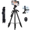 Rollei Smartphone Stativ Traveler, Handy Stativ mit Fernauslöser 120cm Aluminium Dreibeinstativ für Smart Phone Flexible Leicht Schwarz Tripod mit Smartphone-Halterung für iPhone Huawei Samsung