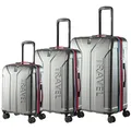 MONZANA® Kofferset 3tlg Hartschalen Koffer M-L-XL Gel-Griffe 4 Doppelrollen ABS PC Hardcase TSA Schloss Füße Trolley Rollkoffer Reisekoffer Set Grau