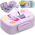 BEARFOOT Brotdose Kinder mit Fächern, BPA frei, Lunchbox, Bento box, Brotbox, Brotdose Mädchen & Jungen, Snackbox, 100% auslaufsicher, Vesperbox für Kindergarten, Schule (BubbleTea-lila)
