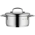 WMF Mini Kochtopf klein 14cm, kleiner Kochtopf, Metalldeckel, kleiner Topf, Bratentopf Induktion 0,9l, Cromargan Edelstahl poliert, stapelbar, für kleine Portionen, Singlehaushalte