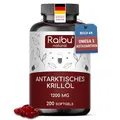 Krillöl 1.200 mg - 200 Weichkapseln, Reich an Omega-3, -6, -9, Astaxanthin und Phospholipiden - Mehr als 3 Monate Vorrat - Frei von Gluten, Laktose und künstlichen Aromen - Kein Fischgeschmack