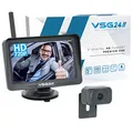 VSG24 5“ HD Funk Rückfahrsystem Premium ONE für PKW, KFZ Set kabellos inkl. Rückfahrkamera + Monitor, einfach zum Nachrüsten 12V-24V, Nummernschild Kamera digital, Auto Rückspiegel Einparkhilfe