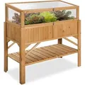 Tectake Hochbeet  Aus Holz  Mit Ablage und Frühbeet Aufsatz Witterungsbeständig  119 x 57 x 90 cm Braun